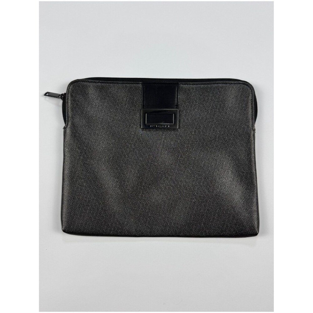 Bvlgari Black Gray Pouch Makeup Cosmetic Bag Travel Clutch Silver Hardware